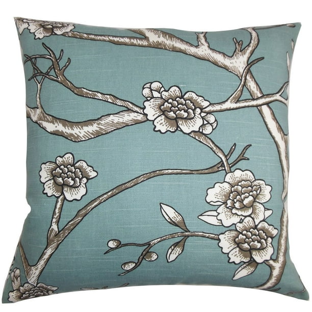 The Pillow Collection Tadita Floral Gray Down Filled Throw Pillow 